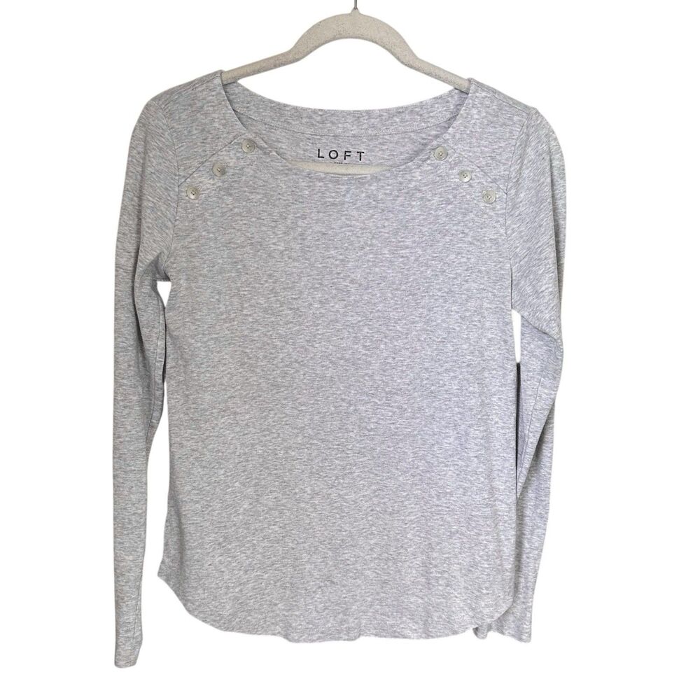 LOFT Womens Sz S Gray Top Long Sleeve Cotton Blend Knit Pullover Shirt Marled